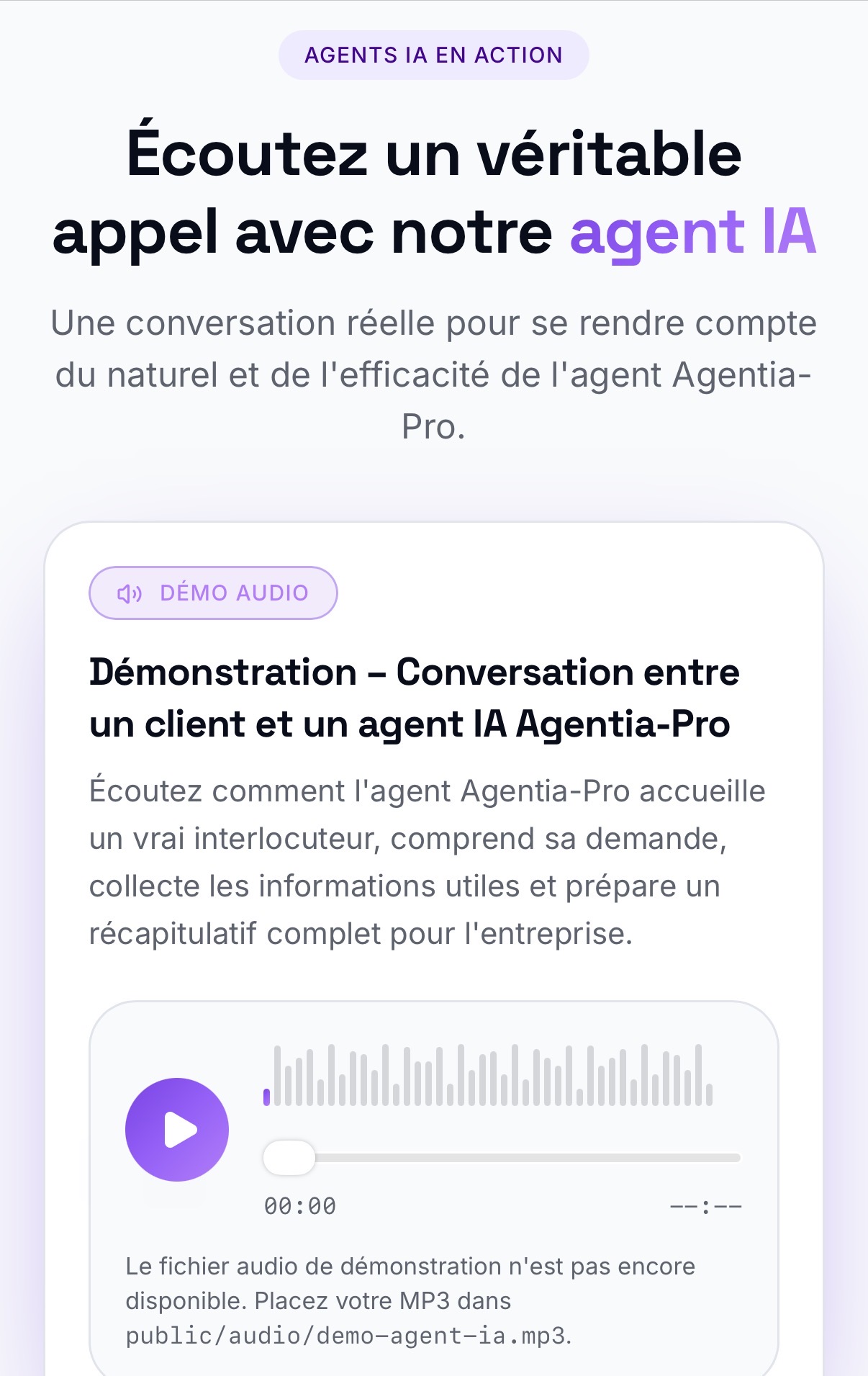 Agentia-Pro — démonstration audio d'un agent IA